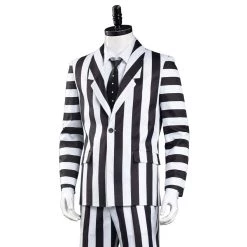 NewCosplay Beetlejuice Adam Men Black And White Striped Suit Jacket Shirt Pants Outfits Halloween Carnival Costume Cosplay Costume New Arrivals