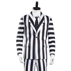 NewCosplay Beetlejuice Adam Men Black And White Striped Suit Jacket Shirt Pants Outfits Halloween Carnival Costume Cosplay Costume New Arrivals