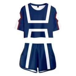INSWEAR Women My Hero Academia Crop Top Sets UA Training Suit Cosplay Short Sleeve T-shirt Shorts 2 Pieces Sets Casual Clothes