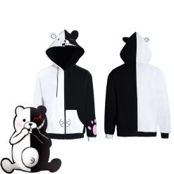 NewCosplay Danganronpa Dangan Ronpa Monokuma Hoodie Black And White Bear Zipper Jacket Coat Cosplay Costume