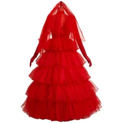 Fansholiday Movie Beetlejuice Lydia Deetz Cosplay Costume Red Wedding Dress Outfits Halloween Carnival Suit New Arrivals