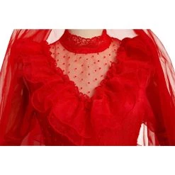 Fansholiday Movie Beetlejuice Lydia Deetz Cosplay Costume Red Wedding Dress Outfits Halloween Carnival Suit New Arrivals