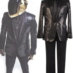 NewCosplay Daft Punk Sparking Black Sequin Performance Outfits Robot Cosplay Costume Black Version