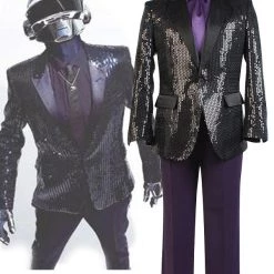 NewCosplay New Arrivals Daft Punk Sparking Black Sequin Performance Outfits Robot Cosplay Costume Purple Version