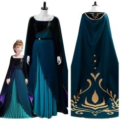 NewCosplay Frozen 2 Queen Anna Coronation Gown Dark Green Dress Cosplay Costume