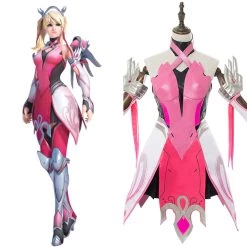 New Cosplaysky New Arrivals Overwatch Mercy Angela Ziegler Outfit Pink Mercy Skin Cosplay Costume