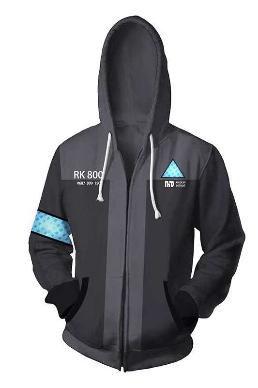 New Cosplaysky Detroit: Become Human Zip Up Hoodie Connor RK800 Hoodie Unisex Sweatershirt Gray 3 New Cosplaysky Detroit: Become Human Zip Up Hoodie Connor RK800 Hoodie Unisex Sweatershirt Gray