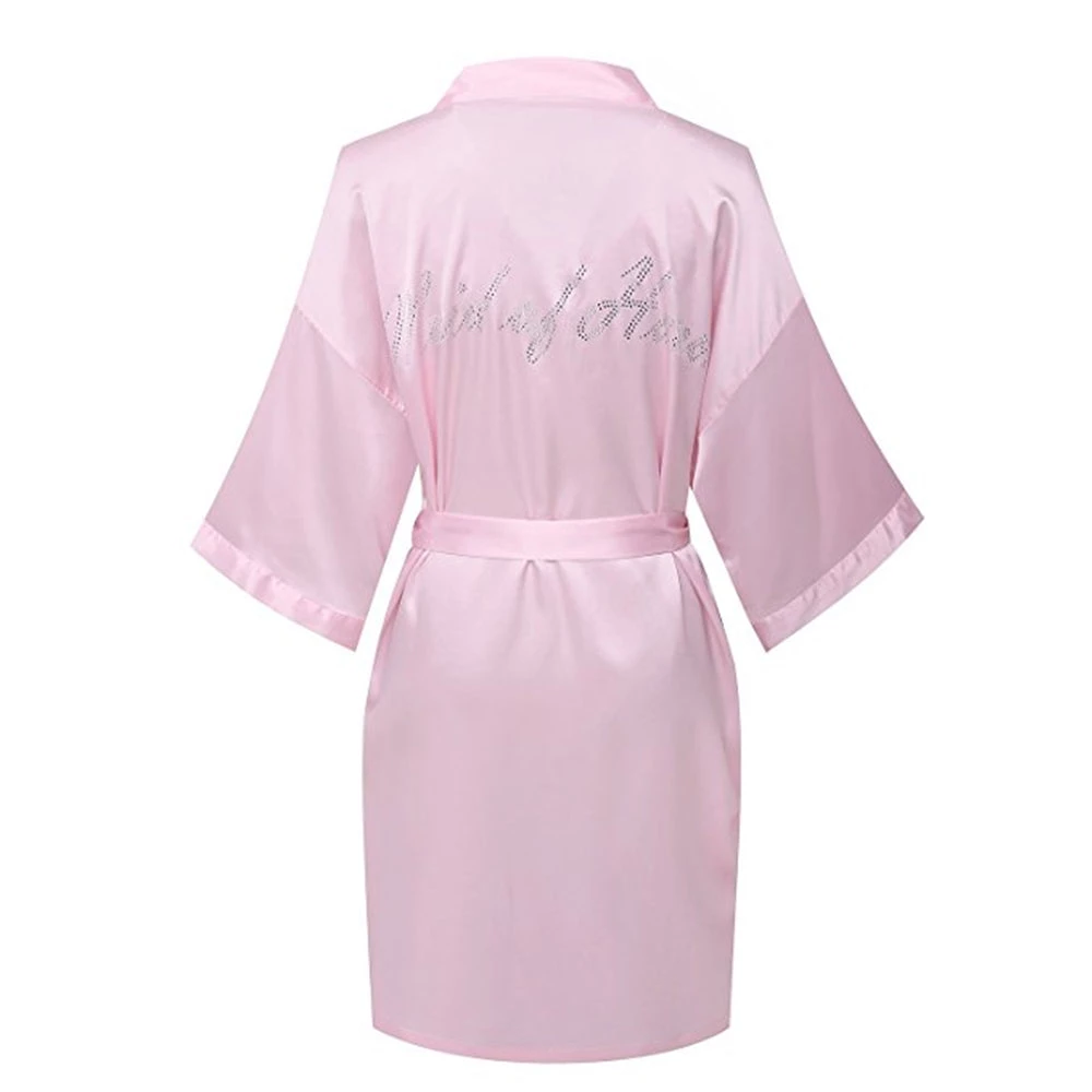 NewCosplay Maid Of Honor Silk Pink Long Robe Bathrobe Costume 4 NewCosplay Maid Of Honor Silk Pink Long Robe Bathrobe Costume