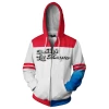 New Cosplaysky Suicide Squad Harley Quinn White Red Pattern Hoodie Girls Zip Up Sweatshirt New Arrivals