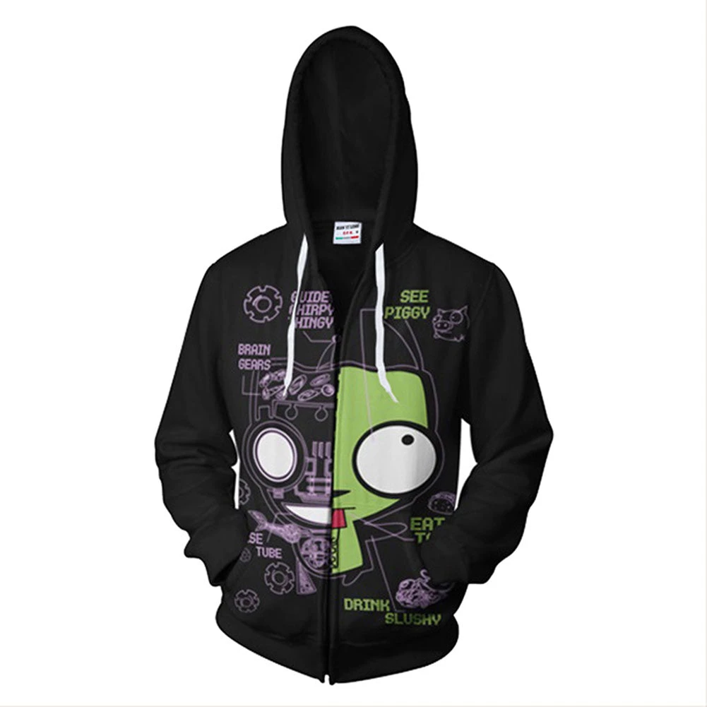 New Cosplaysky Invader Zim Gir Men's Full Zip Hoodie Hooded Long Sleeve Pocket Fleece Sweatshirt 3 New Cosplaysky Invader Zim Gir Men's Full Zip Hoodie Hooded Long Sleeve Pocket Fleece Sweatshirt