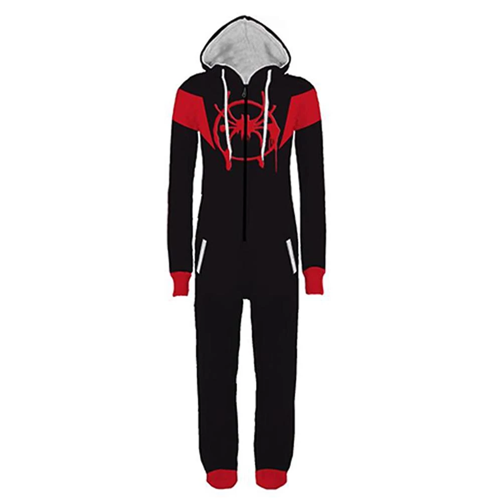 Fansholiday Halloween Into The Spider-Verse Miles Morales Pajamas Cartoon Onesie Hooded Pajamas Cosplay Costume 3 Fansholiday Halloween Into The Spider-Verse Miles Morales Pajamas Cartoon Onesie Hooded Pajamas Cosplay Costume