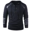 New Cosplaysky New Arrivals Men Gothic Steampunk Hoodie With Leather Straps Long Sleeve Lace Up Hooded Pullover Sweatshirt