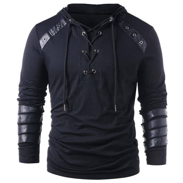 New Cosplaysky New Arrivals Men Gothic Steampunk Hoodie With Leather Straps Long Sleeve Lace Up Hooded Pullover Sweatshirt 3 New Cosplaysky New Arrivals Men Gothic Steampunk Hoodie With Leather Straps Long Sleeve Lace Up Hooded Pullover Sweatshirt