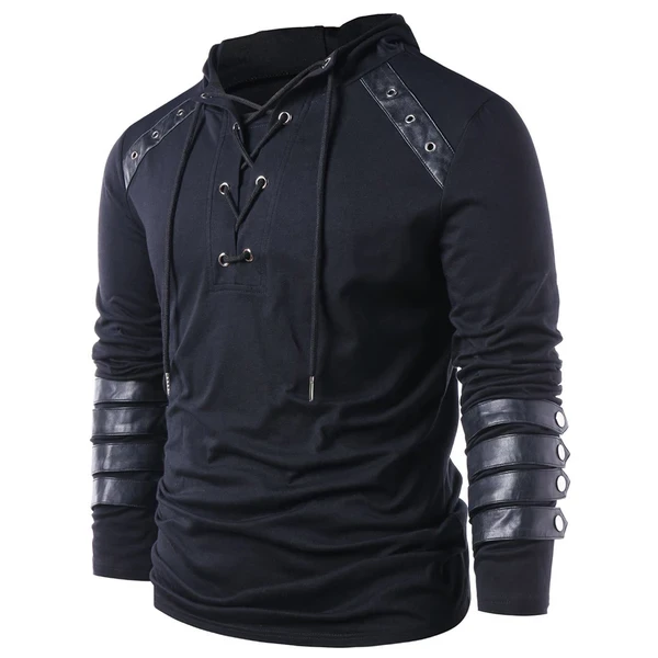 New Cosplaysky New Arrivals Men Gothic Steampunk Hoodie With Leather Straps Long Sleeve Lace Up Hooded Pullover Sweatshirt 4 New Cosplaysky New Arrivals Men Gothic Steampunk Hoodie With Leather Straps Long Sleeve Lace Up Hooded Pullover Sweatshirt