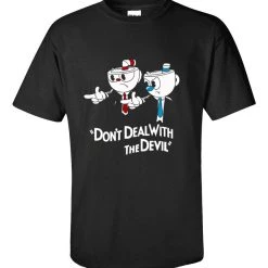 NewCosplay Cup Head Don't Deal With The Devil Black T-shirt (Free Ship )