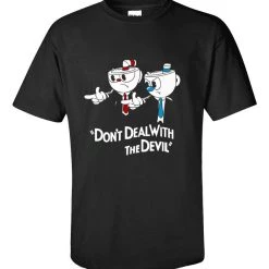NewCosplay Cup Head Don't Deal With The Devil Black T-shirt (Free Ship )
