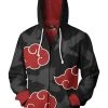 New Cosplaysky Teen Hoodie Naruto Akatsuki Red Cloud 3D Zip Up Sweatshirt Unisex New Arrivals