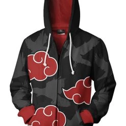 New Cosplaysky Teen Hoodie Naruto Akatsuki Red Cloud 3D Zip Up Sweatshirt Unisex New Arrivals