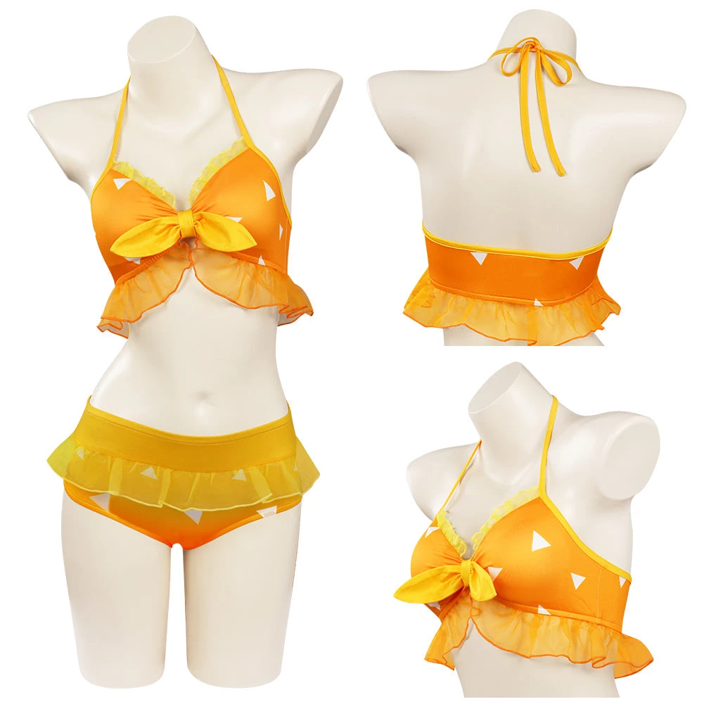 Fansholiday New Arrivals Demon Slayer Agatsuma Zenitsu Swimsuit Cosplay Costume Two-Piece Bikini Swimwear Outfits 4 Fansholiday New Arrivals Demon Slayer Agatsuma Zenitsu Swimsuit Cosplay Costume Two-Piece Bikini Swimwear Outfits