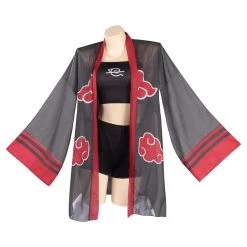 NewCosplay Naruto Akatsuki Swimsuit Cloak Cosplay Costume Three-Piece Swimwear Outfits