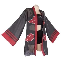 NewCosplay Naruto Akatsuki Swimsuit Cloak Cosplay Costume Three-Piece Swimwear Outfits