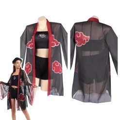 NewCosplay Naruto Akatsuki Swimsuit Cloak Cosplay Costume Three-Piece Swimwear Outfits