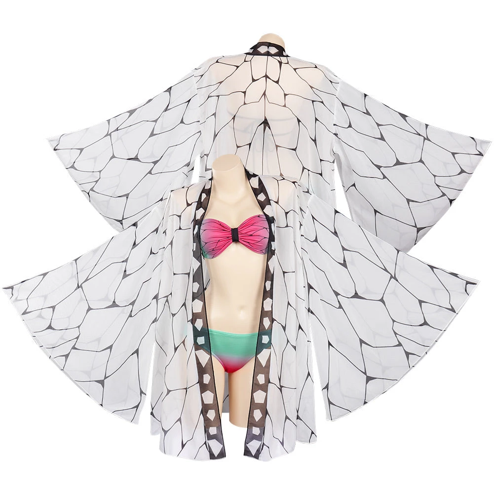 Fansholiday New Arrivals Demon Slayer Kochou Shinobu Three-Piece Cloak Swimsuit Cosplay Costume 4 Fansholiday New Arrivals Demon Slayer Kochou Shinobu Three-Piece Cloak Swimsuit Cosplay Costume