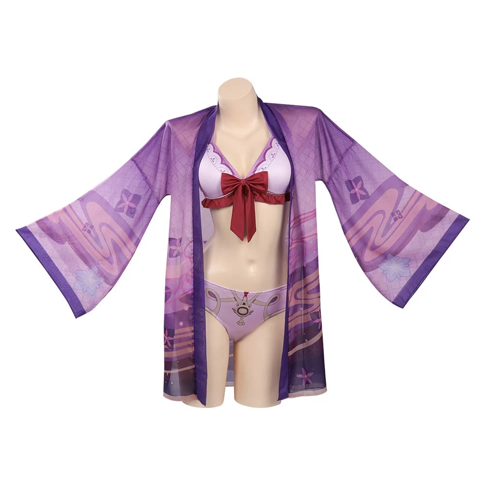 CosplaySky Genshin Impact Raiden Shogun Beelzebul Swimsuit Cosplay Costume Bikini Top Shorts Cloak Outfits 4 CosplaySky Genshin Impact Raiden Shogun Beelzebul Swimsuit Cosplay Costume Bikini Top Shorts Cloak Outfits