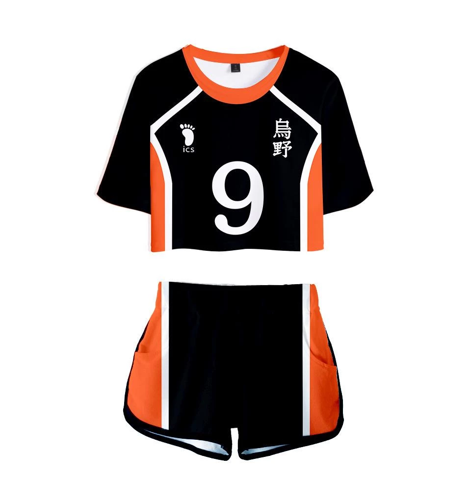 Fandombuy Women Haikyuu!! Karasuno High School Volleyball Club Cosplay Crop Top & Shorts Set Summer 2 Pieces Casual Clothes 9 Fandombuy Women Haikyuu!! Karasuno High School Volleyball Club Cosplay Crop Top & Shorts Set Summer 2 Pieces Casual Clothes
