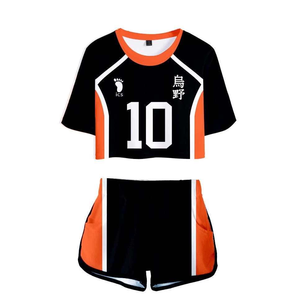 Fandombuy Women Haikyuu!! Karasuno High School Volleyball Club Cosplay Crop Top & Shorts Set Summer 2 Pieces Casual Clothes 10 Fandombuy Women Haikyuu!! Karasuno High School Volleyball Club Cosplay Crop Top & Shorts Set Summer 2 Pieces Casual Clothes