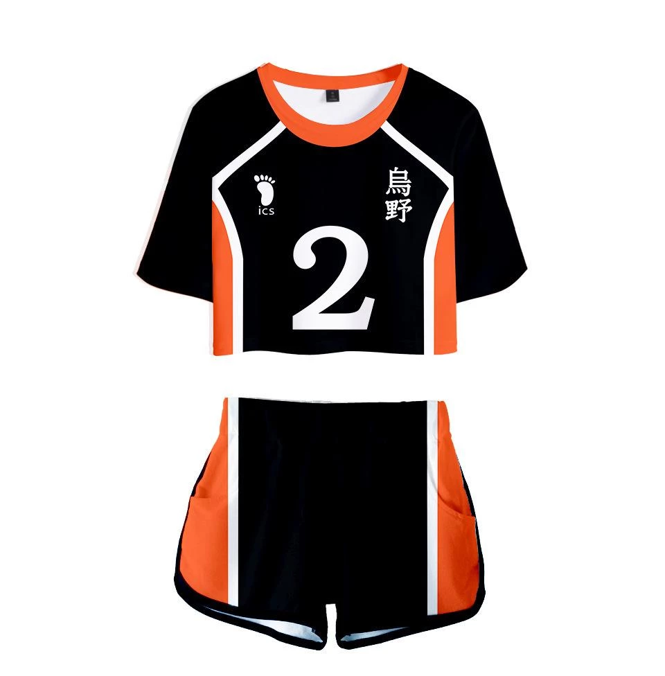Fandombuy Women Haikyuu!! Karasuno High School Volleyball Club Cosplay Crop Top & Shorts Set Summer 2 Pieces Casual Clothes 5 Fandombuy Women Haikyuu!! Karasuno High School Volleyball Club Cosplay Crop Top & Shorts Set Summer 2 Pieces Casual Clothes