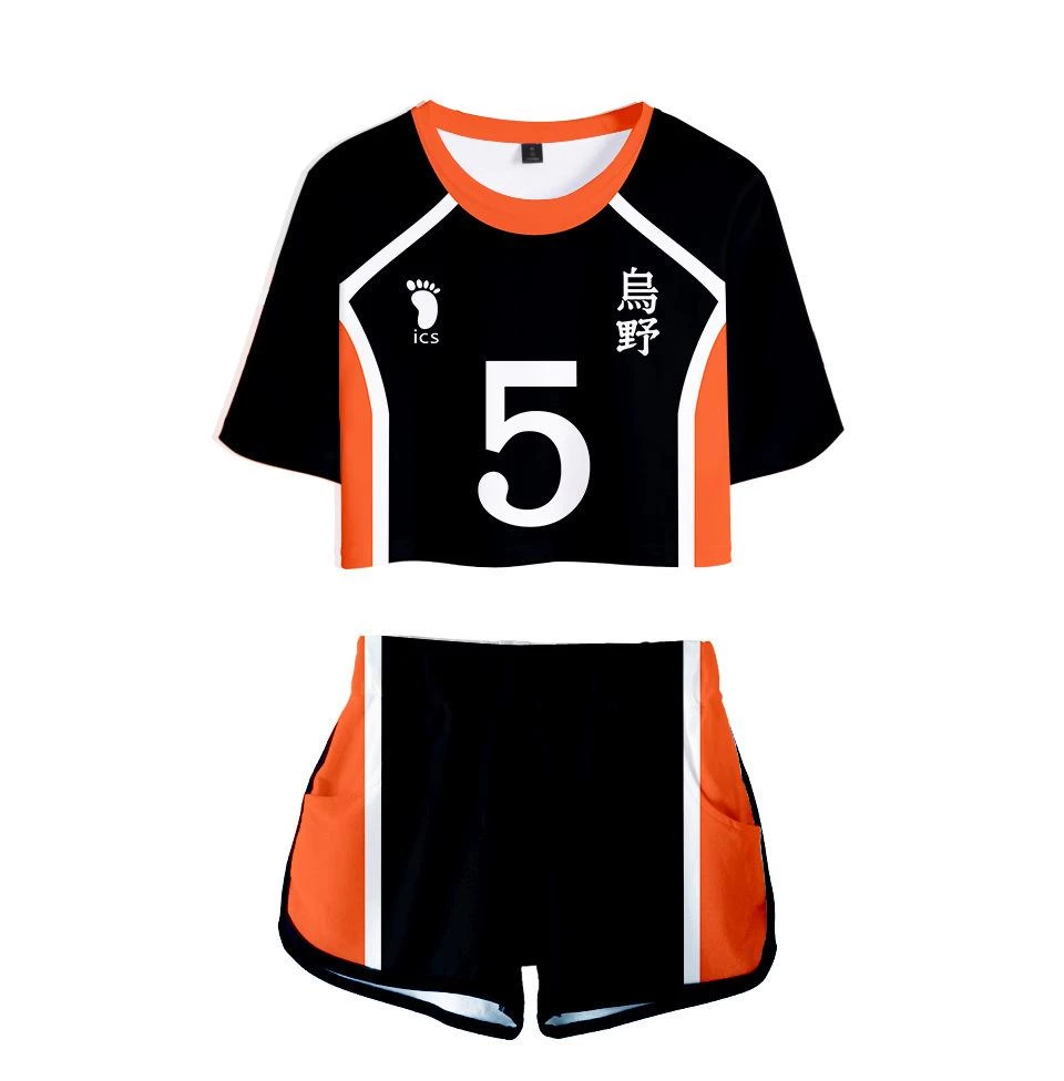 Fandombuy Women Haikyuu!! Karasuno High School Volleyball Club Cosplay Crop Top & Shorts Set Summer 2 Pieces Casual Clothes 8 Fandombuy Women Haikyuu!! Karasuno High School Volleyball Club Cosplay Crop Top & Shorts Set Summer 2 Pieces Casual Clothes