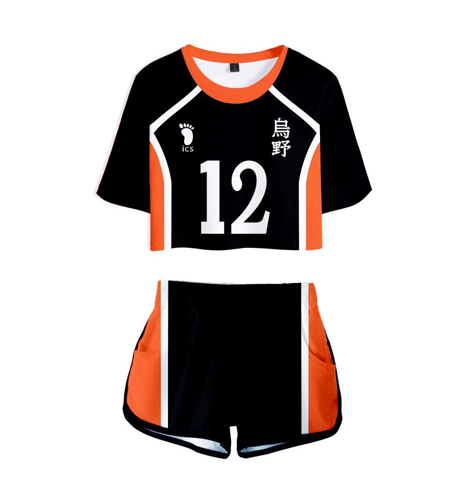 Fandombuy Women Haikyuu!! Karasuno High School Volleyball Club Cosplay Crop Top & Shorts Set Summer 2 Pieces Casual Clothes 12 Fandombuy Women Haikyuu!! Karasuno High School Volleyball Club Cosplay Crop Top & Shorts Set Summer 2 Pieces Casual Clothes