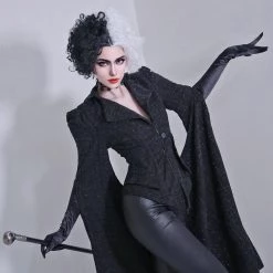 NewCosplay Cruella Black Coat Outfits Halloween Carnival Suit Cosplay Costume 25 NewCosplay Cruella Black Coat Outfits Halloween Carnival Suit Cosplay Costume