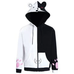 NewCosplay Danganronpa Dangan Ronpa Monokuma Hoodie Black And White Bear Zipper Jacket Coat Cosplay Costume
