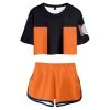 Fandombuy Women Naruto Crop Top Sets Uzumaki Naruto Cosplay Short Sleeve T-shirt Shorts 2 Pieces Sets Casual Clothes