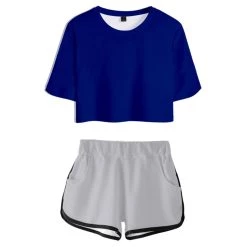 INSWEAR New Arrivals Women Naruto Crop Top Sets Uchiha Sasuke Cosplay Short Sleeve T-shirt Shorts 2 Pieces Sets Casual Clothes