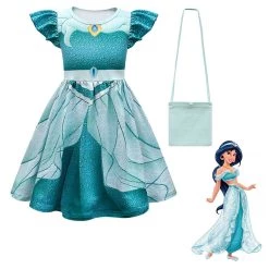 INSWEAR Children Girls Summer Jasmine Cosplay Costume Dress Bag Outfits New Arrivals