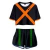 INSWEAR New Arrivals Women My Hero Academia Crop Top Sets Bakugou Katsuki Cosplay Short Sleeve T-shirt Shorts 2 Pieces Sets Casual Clothes