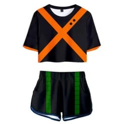 INSWEAR New Arrivals Women My Hero Academia Crop Top Sets Bakugou Katsuki Cosplay Short Sleeve T-shirt Shorts 2 Pieces Sets Casual Clothes