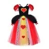Fandomsky Kids Girls Alice In Wonderland The Red Queen Cosplay Costume Mesh Dress Outfits Halloween Carnival Suit New Arrivals