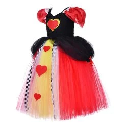 Fandomsky Kids Girls Alice In Wonderland The Red Queen Cosplay Costume Mesh Dress Outfits Halloween Carnival Suit New Arrivals