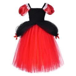 Fandomsky Kids Girls Alice In Wonderland The Red Queen Cosplay Costume Mesh Dress Outfits Halloween Carnival Suit New Arrivals
