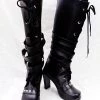 NewCosplay Punk Queen Black Boots Shoes High Heeled Custom Made