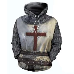 New Cosplaysky New Arrivals Men’s Medieval Armor Hoodie Knights Templar Pullover Sweatshirt Retro Long Sleeve Crusader Cross Printed Tops