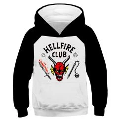 Fandombuy New Arrivals Kids Children Stranger Things 4 Hellfire Club Hooded Sweatshirt Cosplay Costume