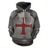 New Cosplaysky Knights Templar Armor Hoodie Crusader Cross Sweatshirt Pullover Halloween Costume