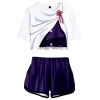 INSWEAR Women Demon Slayer: Kimetsu No Yaiba Crop Top Sets Tsuyuri Kanawo Cosplay Short Sleeve T-shirt Shorts 2 Pieces Sets Casual Clothes