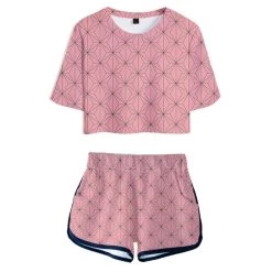 Fandomsky Women Demon Slayer: Kimetsu No Yaiba Kamado Nezuko Cosplay Crop Top & Shorts Set Summer 2 Pieces Casual Clothes New Arrivals