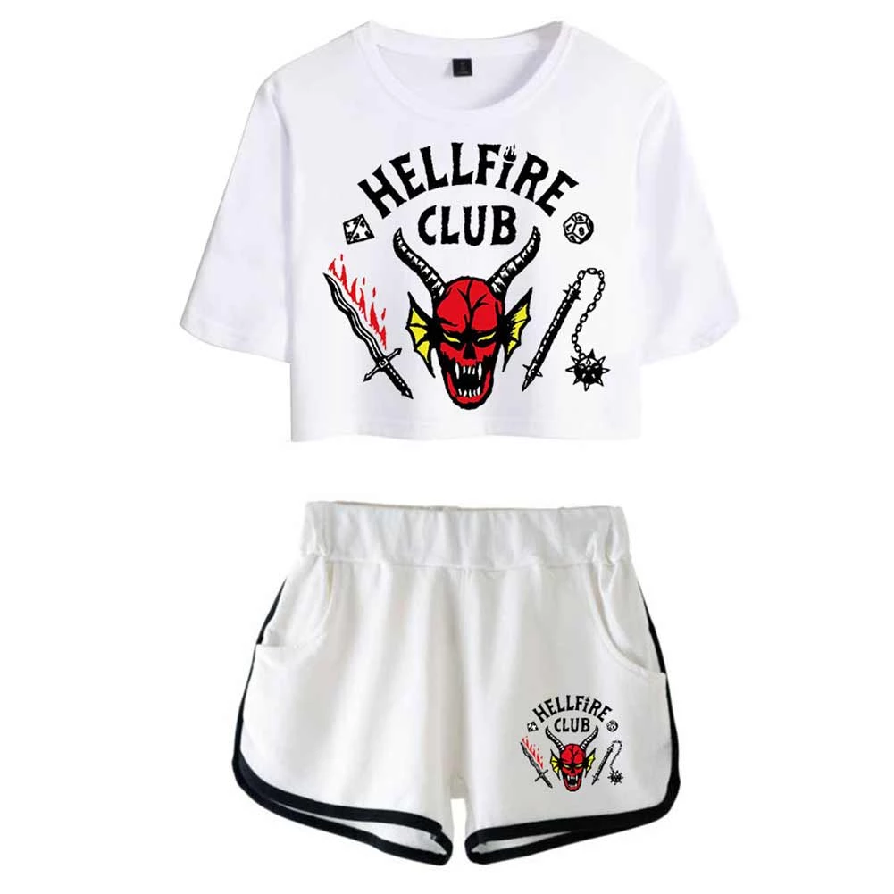 Cossky Stranger Things 4 Hellfire Club Cospaly Costume Crop Top Shorts Set 3 Cossky Stranger Things 4 Hellfire Club Cospaly Costume Crop Top Shorts Set